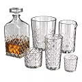 Crystal Whiskey Decanter And Glassware Set With Diamond Pattern Design 3d model