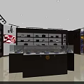 Modern Retail Store Interior With Display Cases Shelves And Wooden Counter
