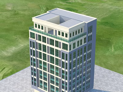 Multi Storey Modern Residential Building With Glass Windows And Balconies On Green Lawn 3d model