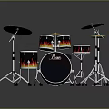 Professional Pearl Flame Pattern Drum Set With Multiple Drums And Yellow Cymbals