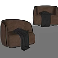 Modern Brown Fabric Single Sofas with Draped Dark Blanket in Interior 3d model