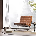 Brown Leather Tufted Leisure Chair With Side Table Cup Large Window Tree Mist View