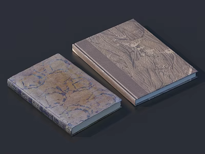Two Notebooks With Blue And Brown Marbled Cover And Textured Brown Cover On Dark Background 3d model