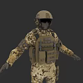 A Man In Camouflage Uniform Standing With Arms Outstretched Wearing Tactical Vest Helmet And Goggles