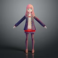 3D Anime Style Character with Pink Hair in School Uniform Standing Pose and Detailed Clothing