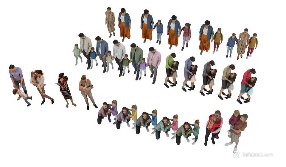 Diverse Group of People in Various Poses and Casual Clothing Standing Together 3d model 