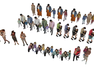 Diverse Group of People in Various Poses and Casual Clothing Standing Together 3d model