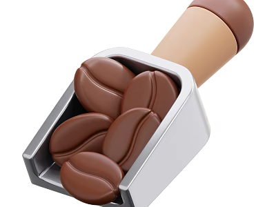 Delicious Roasted Coffee Beans in Metal Scoop with Brown Handle 3d model