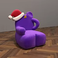 Purple Cartoon Elephant Children's Chair With Red Santa Hat On Wooden Floor