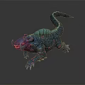 Fantasy Monster With Blue Purple Body Glowing Green Spots Long Tail Sharp Claws And Fangs