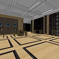 Elegant Storefront Reception Area With Wooden Floor And Decorative Ceiling Sofa And Tables