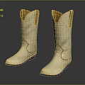 White Leather Cowboy Boots Featuring Perforated Details Brown Trim And Black Heel