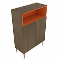 Modern Wooden Shoe Cabinet With Double Doors Orange Accents Tapered Legs And Open Shelf