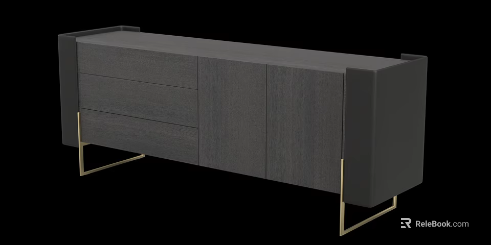 Modern Console Side Cabinet Design With Wooden Structure Metal Legs And Storage Drawers 3d model 