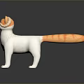 Cute 3D Model Cat With Orange Horns Tail And Blue Eyes On Black Reflective Surface