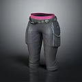 Stylish Cropped Leather Pants With Pink Lining Black Belt Skull Decoration And Chain Pocket