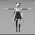 Anime Style Cat Eared Character With Long Silver Hair White Top Black Skirt Arms Outstretched