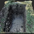 Dug Hole in Grass Area with Water Accumulated at Bottom and Dirt Edges