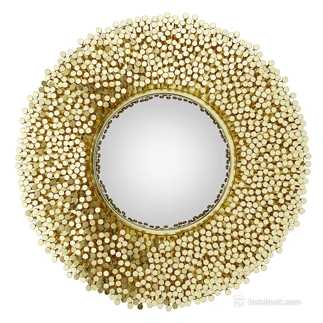 Round Gold Beaded Decorative Mirror With Elegant Circular Frame Design 3d model 