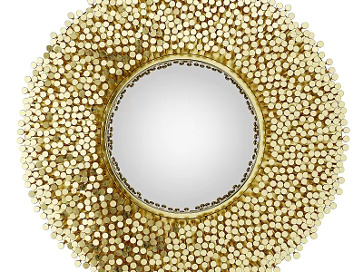Round Gold Beaded Decorative Mirror With Elegant Circular Frame Design 3d model