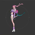 Vibrant Fantasy Character With Pink Long Hair Purple Top Bow Arrow And Colorful Ribbons