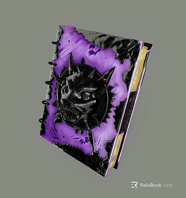 Artistic Book Cover Design With Purple Black Decorative Spiked Patterns And Textured Spine 3d model 