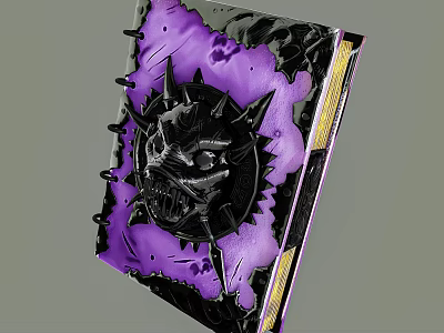 Artistic Book Cover Design With Purple Black Decorative Spiked Patterns And Textured Spine 3d model