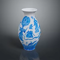Blue And White Sculpted Ceramic Vase Featuring Intricate Carved Patterns And Artistic Style