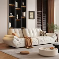 Modern White Sofa And Coffee Table Set With Decorative Pillows Throw Blanket And Plant