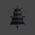 Traditional Wooden Boat With Red And White Striped Canopy Decorative Tassels And Orange Sail