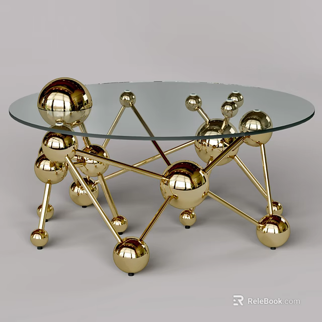 Elegant Modern Glass Top Coffee Table With Gold Spherical Base Design 3d model 
