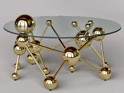 Elegant Modern Glass Top Coffee Table With Gold Spherical Base Design 3d model