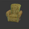 Yellow Floral Pattern Upholstered Armchair With Classic Design For Living Room Furniture