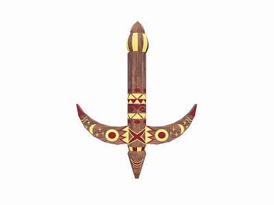 Traditional Hand Carved Wooden Decorative Sculpture With Geometric Patterns And Colorful Accents 3d model
