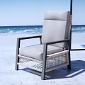 Light Gray Single Sofa With Black Metal Frame And Woven Design For Seaside Patio