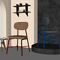 Modern Dining Chair Featuring Brown Upholstered Seat And Red Metal Legs In Minimalist Interior