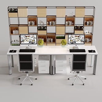 Computer Table and Chair Bookcase Decorative Rack Decorative Cabinet Combination 3d model