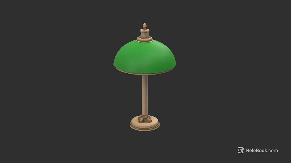 Simple Table Lamp With Green Lampshade Light Colored Pole And Wooden Base 3d model