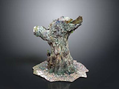 Decorative Plant With Natural Tree Stump Shape Green Moss Texture And Artistic Base 3d model