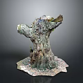 Decorative Plant With Natural Tree Stump Shape Green Moss Texture And Artistic Base