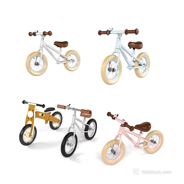 Kids Balance Bikes With Wide Tires And Various Pastel Colors For Toddlers 3d model 