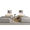 Modern Bedroom With Two Single Beds Nightstands Table Lamps Decorative Art And Rug