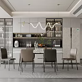 Modern Dining Room Interior With Dining Table Chairs Pendant Lights Glass Cabinets And Decorative Plants