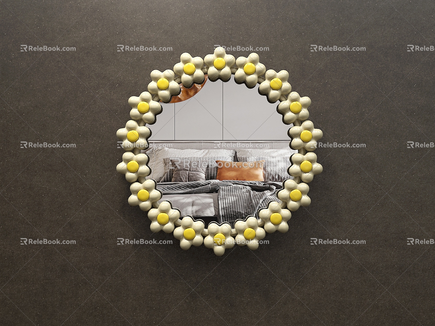 Cream Style Decorative Mirror Flower Hanging Mirror Round Mirror Dressing Makeup Mirror Wall Decoration Bathroom Mirror 3d model