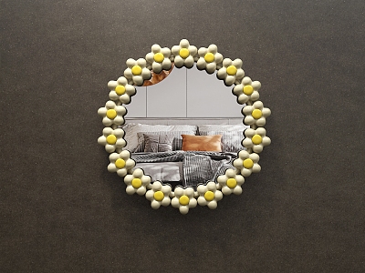 Cream Style Decorative Mirror Flower Hanging Mirror Round Mirror Dressing Makeup Mirror Wall Decoration Bathroom Mirror 3d model