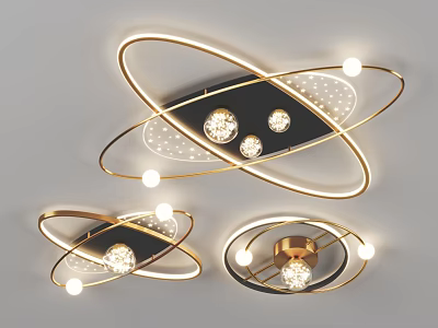 Elegant Modern Ceiling Lights With Golden Rings And Crystal Decor 3d model