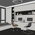 Modern Study Room Interior Design With Double Desks Computers And Bookshelves 3d model