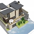 Modern Detached Villa With Black Roof Large Windows Stone Exterior Balcony And White Car