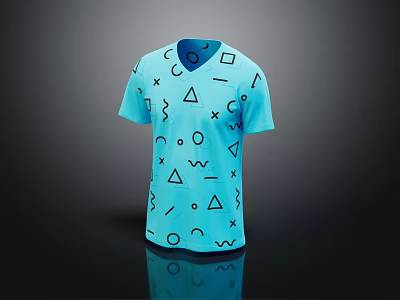 Stylish Blue T-shirt With Geometric Patterns Circles Triangles And Wavy Lines 3d model