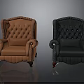 Vintage Tufted Armchairs in Orange and Black with Button Details and Metal Legs